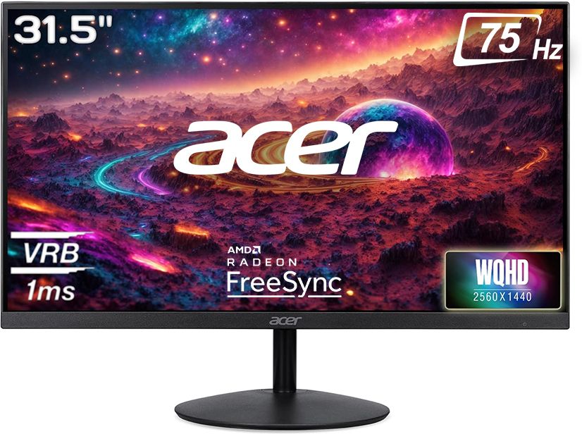 Acer 80.01 cm (32 inch) WQHD LED Backlit IPS Panel with HDR10, VGA, HDMI, 2X1W Inbuilt Speakers, Flicker-less, Blue light Shield, EcoDisplay, VisionCare, Tilt-able Stand, VESA wall Mount Ultra-Thin Monitor (SA322Q U)