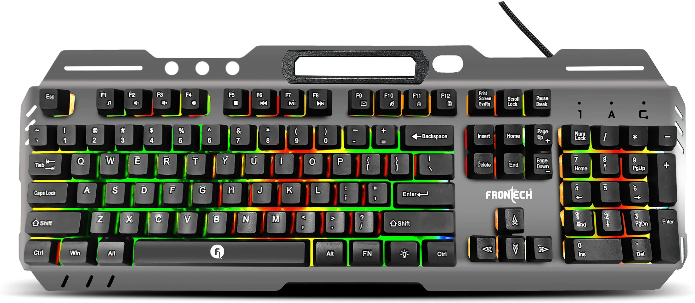 Frontech Wired Keyboard | RGB Backlight Effect | 104 Keys With 1.5M Braided Cable KB-0049 Wired USB Standard Gaming Keyboard Compatible with Desktop, Laptop, Mac
